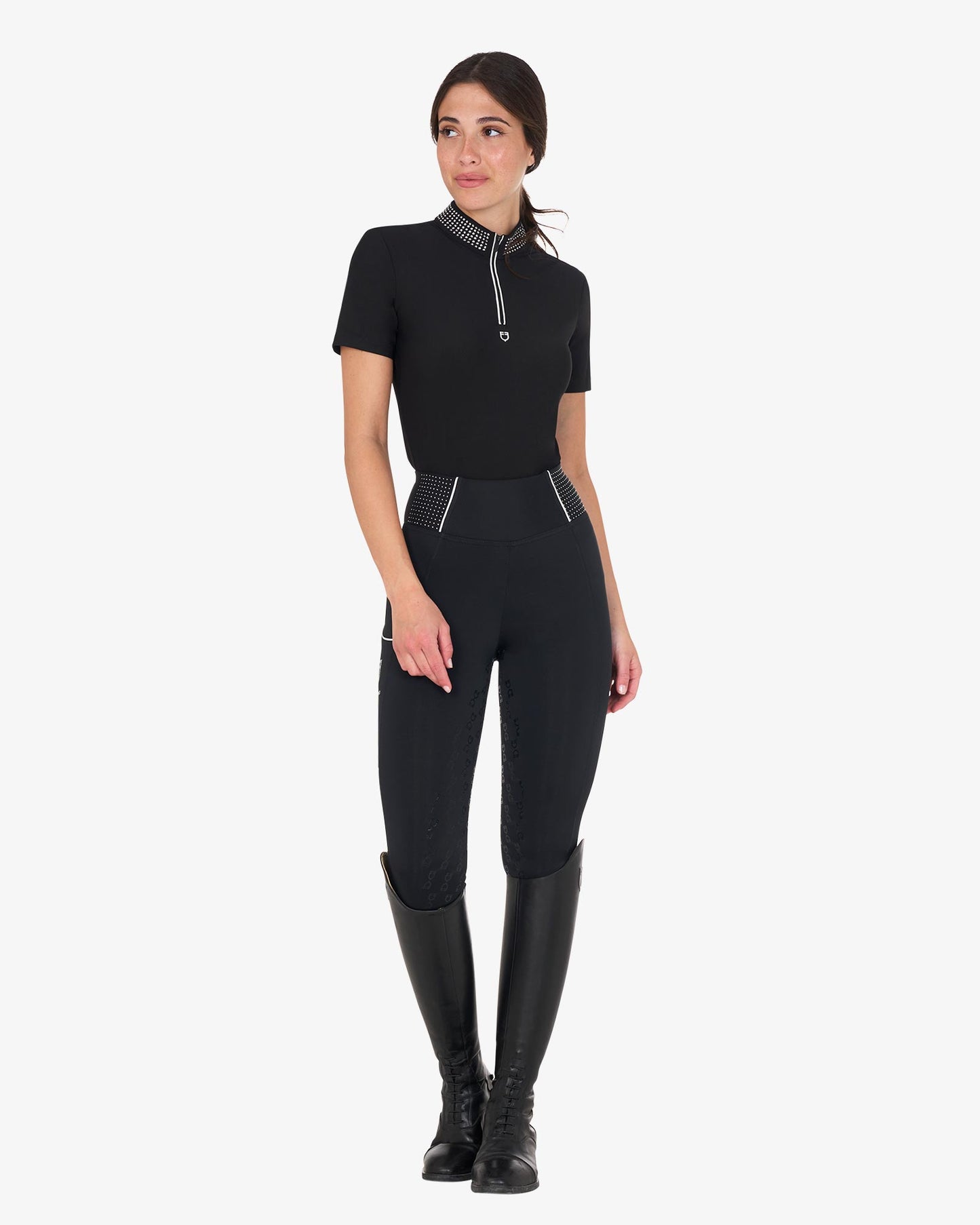 Polo training donna slim fit con zip e strass sul colletto 2026