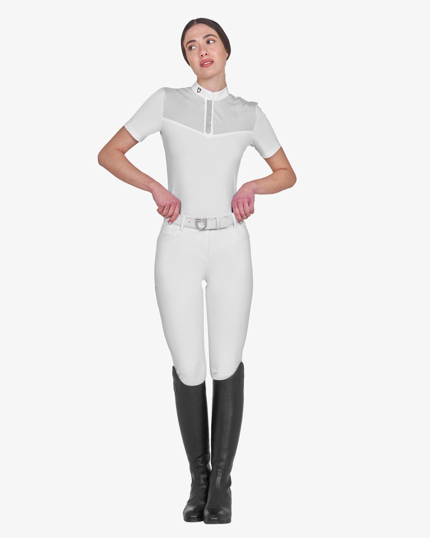 Polo concorso donna slim fit con inserti in tessuto simil seta 2026