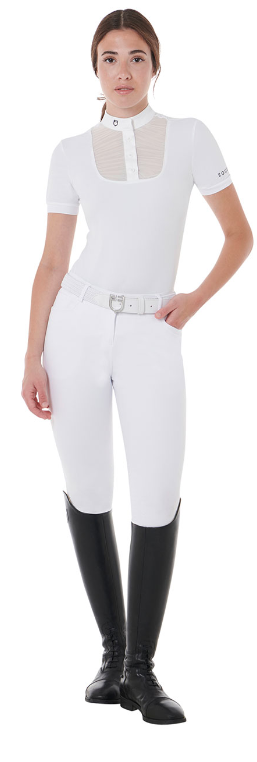 Polo donna slim fit in tessuto tecnico con chiusura con bottoni e colletto alla coreana