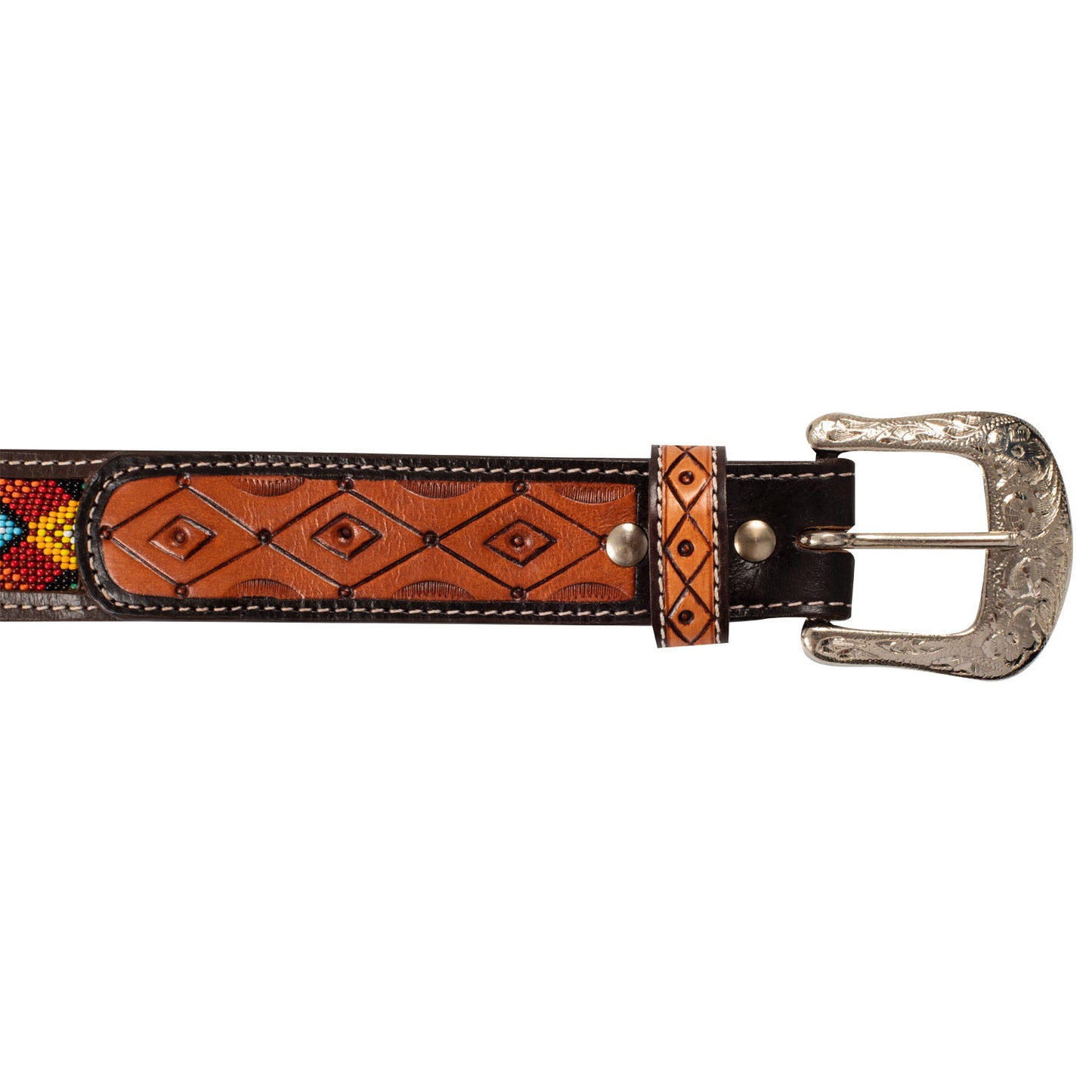 Cintura western unisex con perline e fibbia in ottone