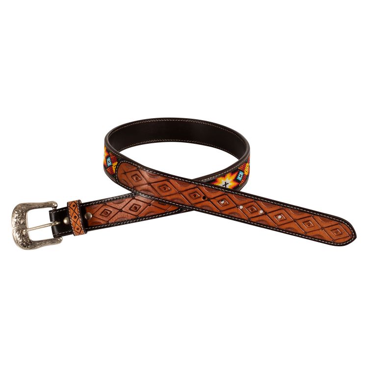 Cintura western unisex con perline e fibbia in ottone