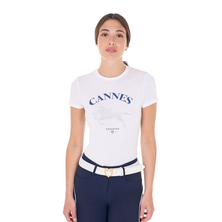 T-shirt donna Cannes in cotone con strass Equestro