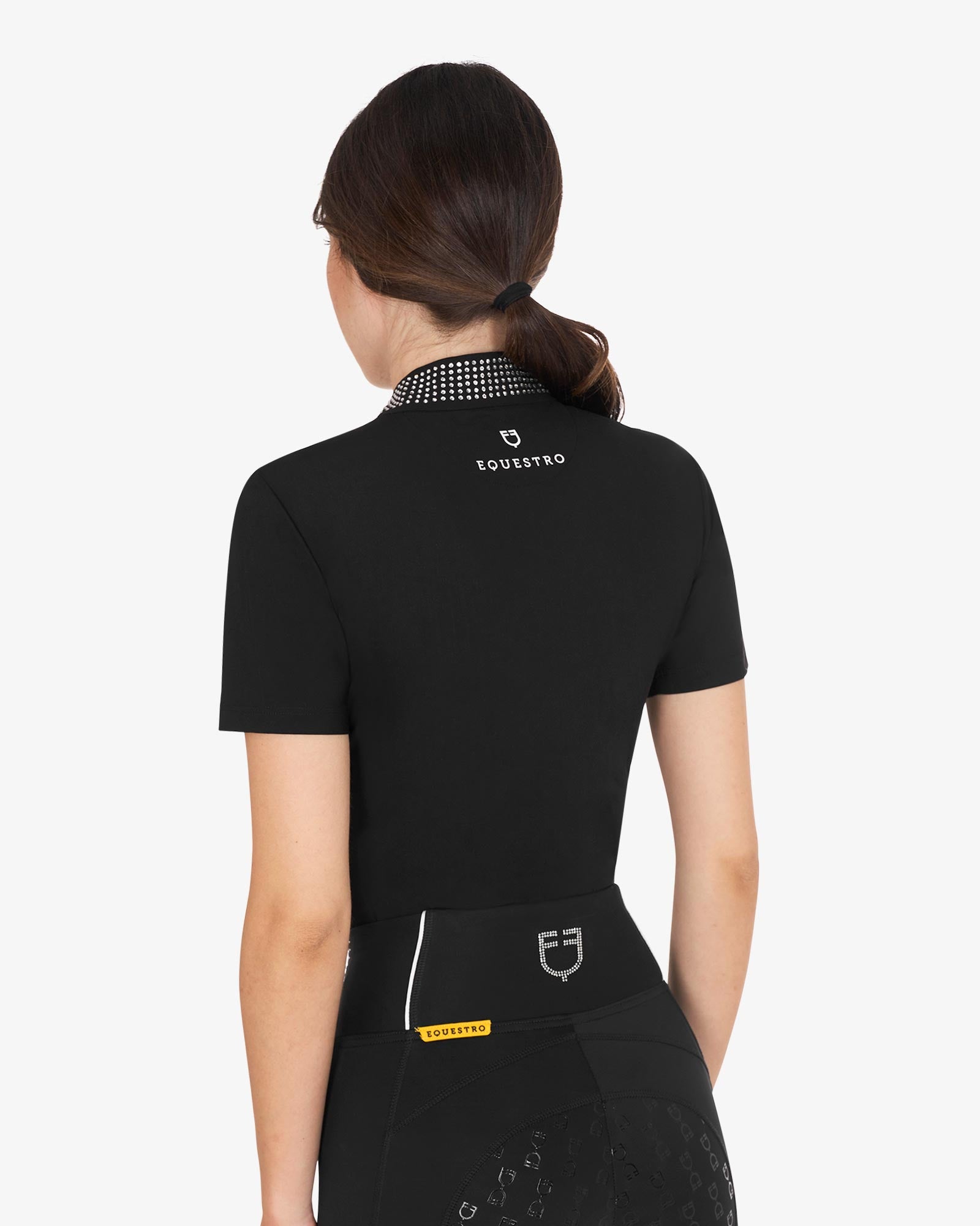 Polo training donna slim fit con zip e strass sul colletto 2026