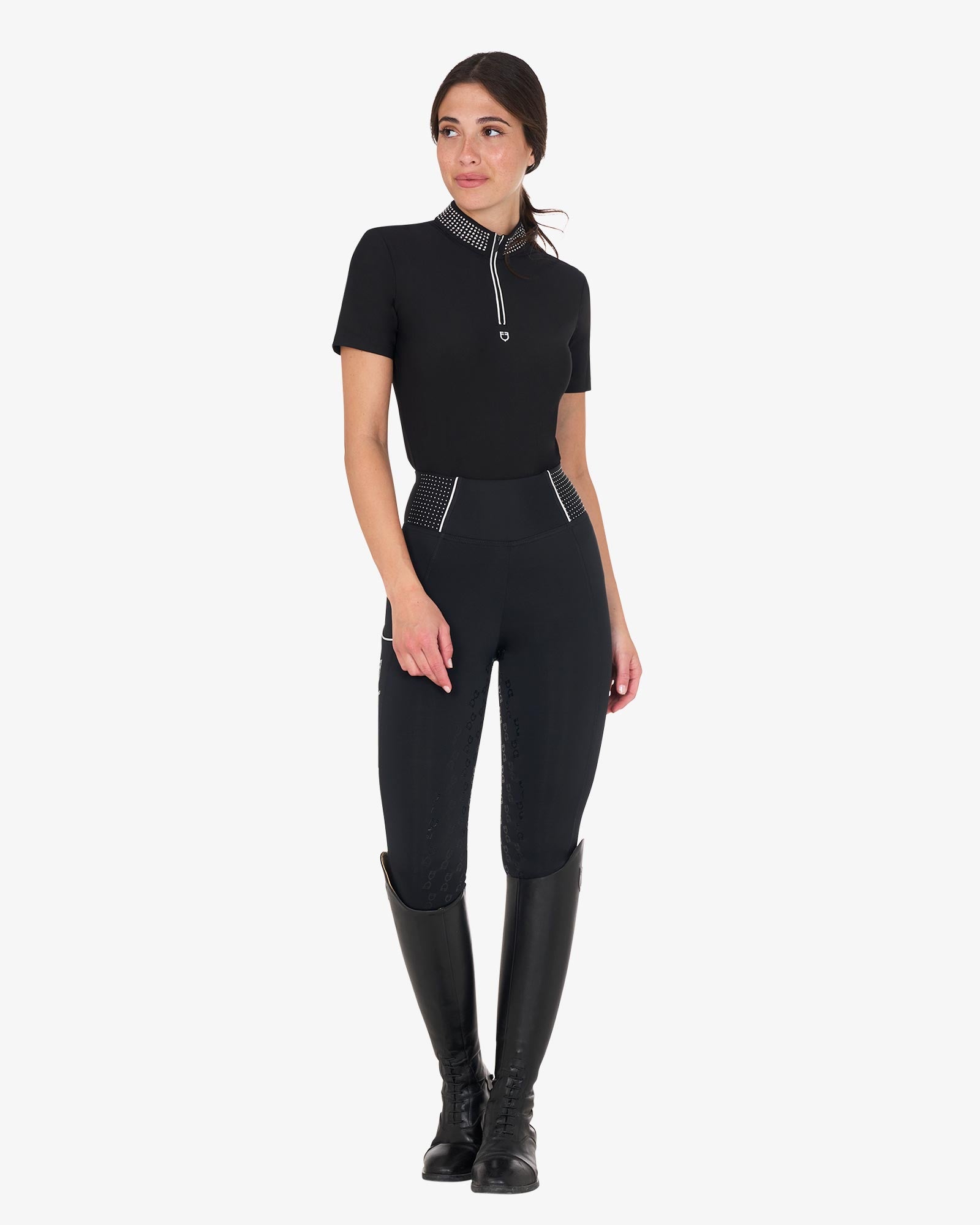 Polo training donna slim fit con zip e strass sul colletto 2026