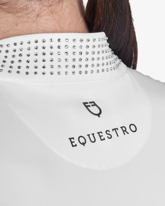 Polo training donna slim fit con zip e strass sul colletto 2026