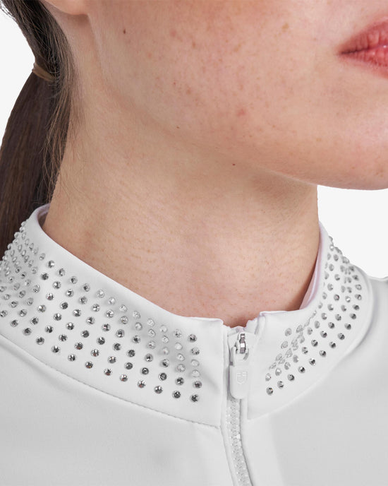 Polo training donna slim fit con zip e strass sul colletto 2026