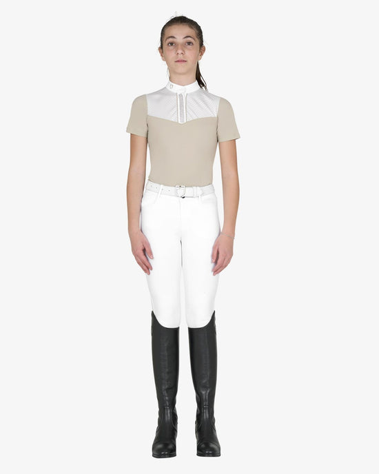 Polo concorso bambina slim fit con inserti in tessuto simil seta 2026