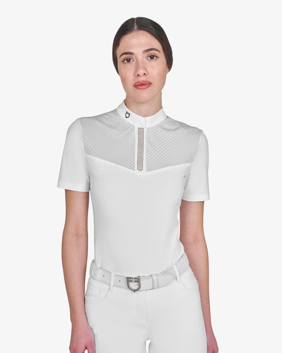 Polo concorso donna slim fit con inserti in tessuto simil seta 2026