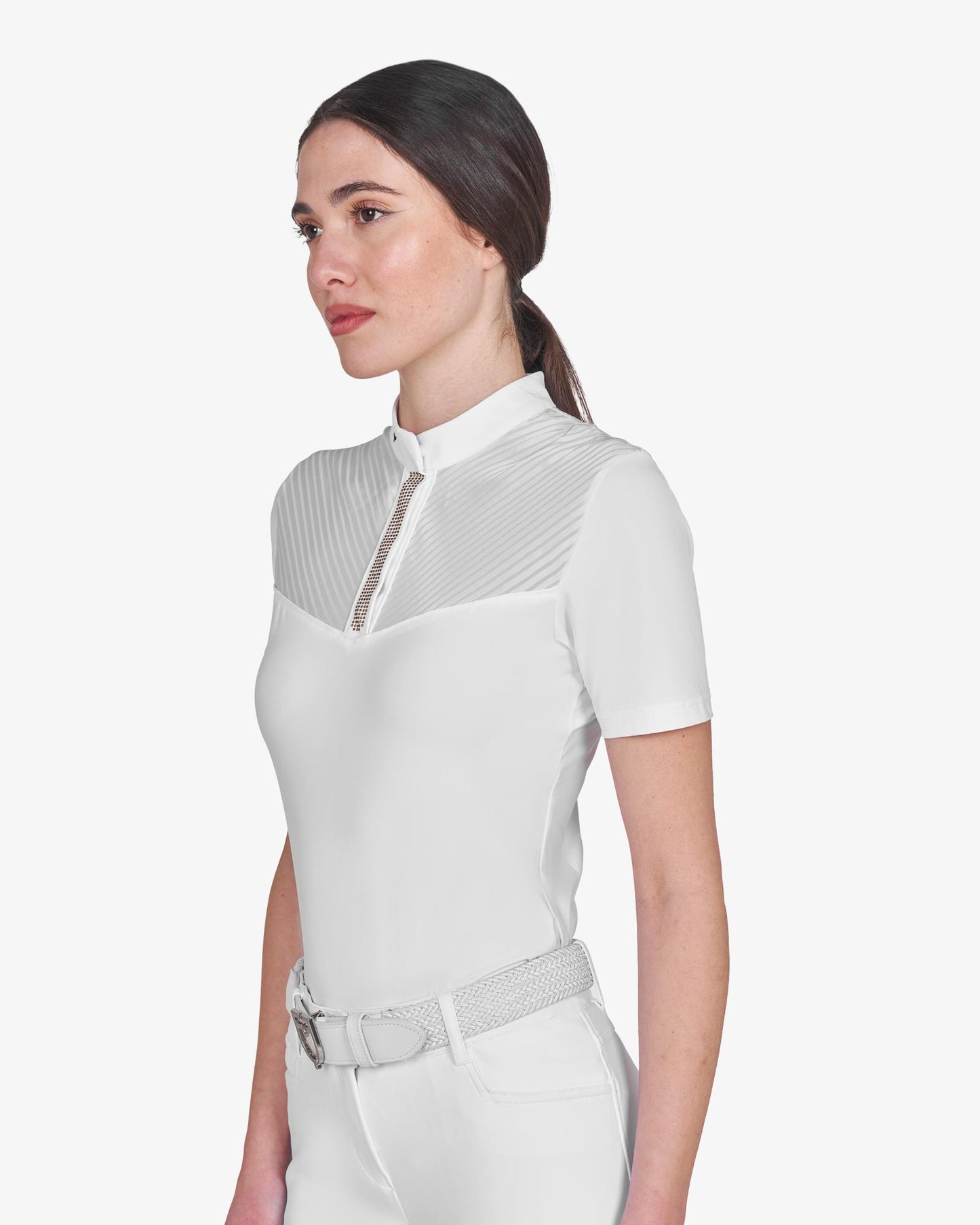 Polo concorso donna slim fit con inserti in tessuto simil seta 2026