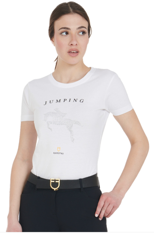 T-shrth donna slim fit disegno salto con strass "equestro"