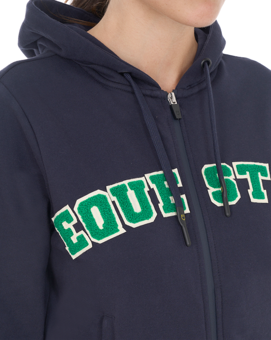 Felpa donna zip e cappuccio con logo in rilievo
