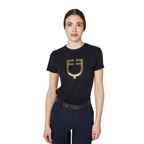 T-shirt donna con logo in lamina