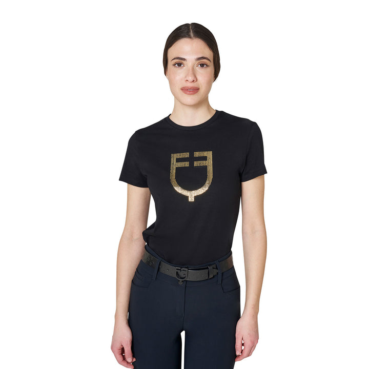 T-shirt donna con logo in lamina