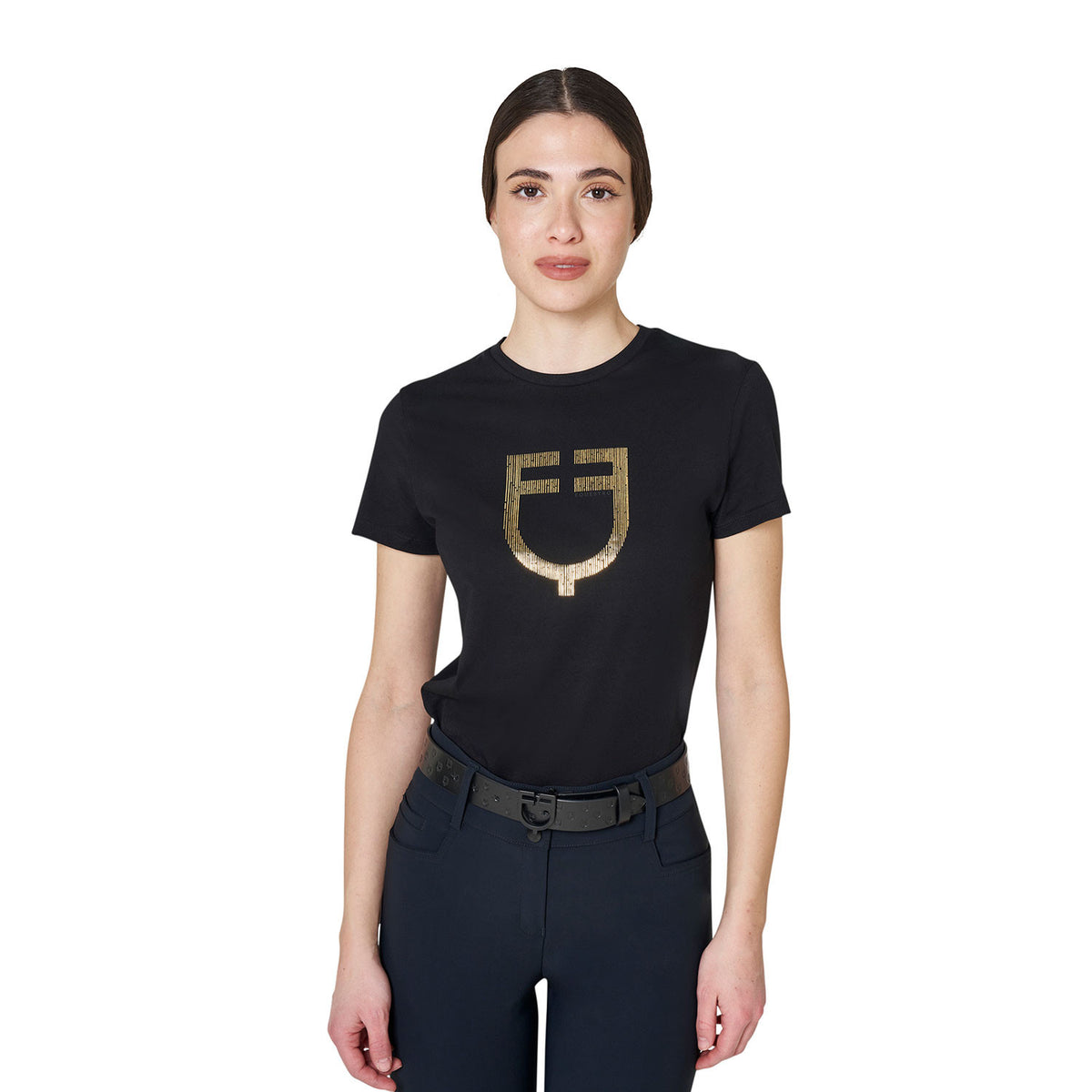 T-shirt donna con logo in lamina
