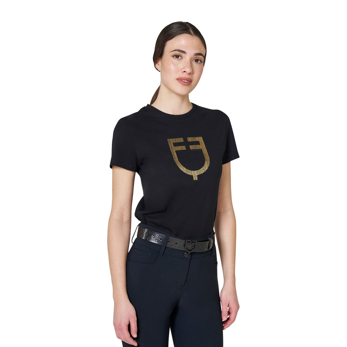 T-shirt donna con logo in lamina