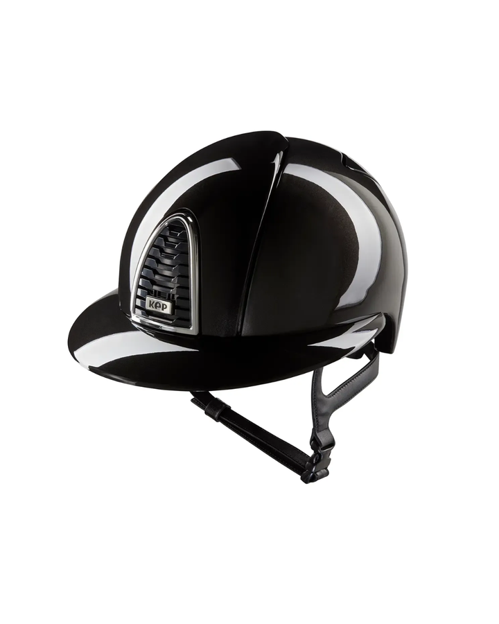 Casco Equitazione Kep Italia Cromo 2.0 Shine Nero — Omologato con Microchip e Visiera Jockey