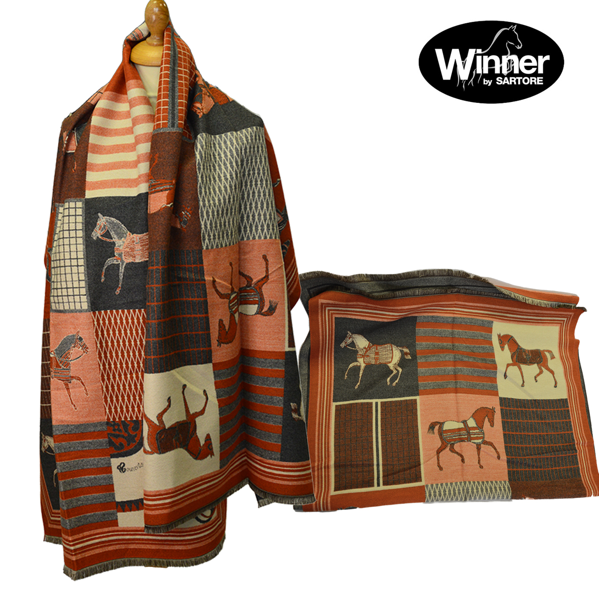 Sciarpa con stampa equestre "WInner"