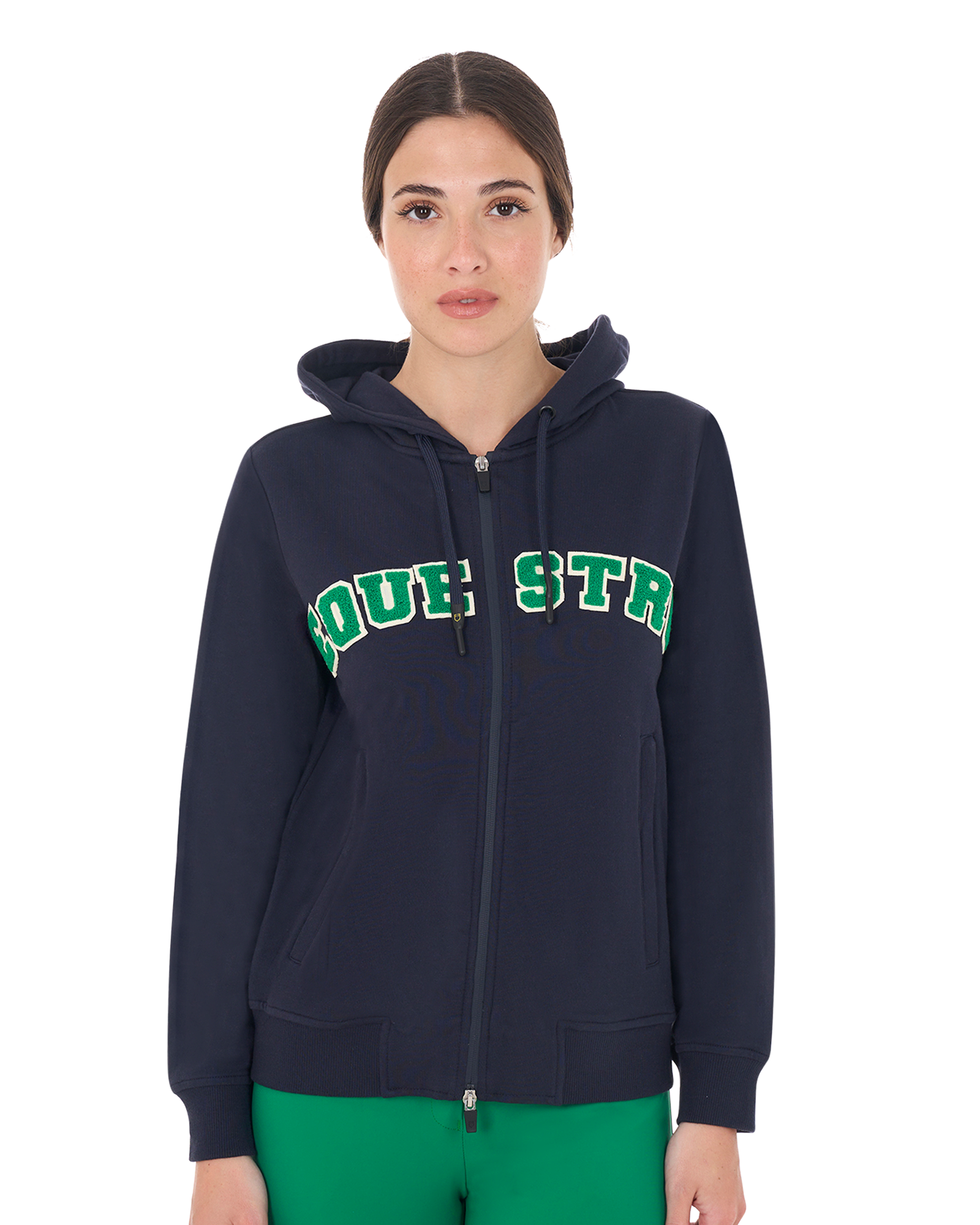 Felpa donna zip e cappuccio con logo in rilievo
