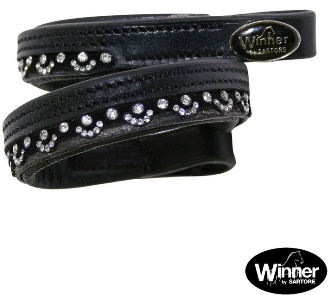 Frontalino sagomato a V in cuoio e strass