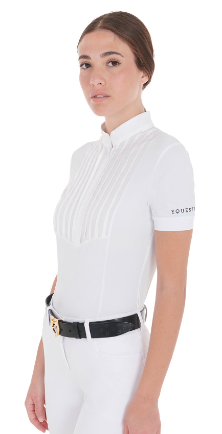 Polo da concorso donna slim fit in cotone plissettato