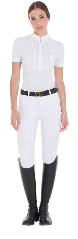 Polo da concorso donna slim fit in cotone plissettato