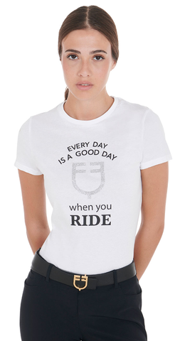 T-shirt Donna slim fit good day con logo sul petto "Equestro"